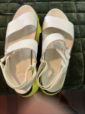 Sorel Women's White and Lime Sporty Slide Sandal